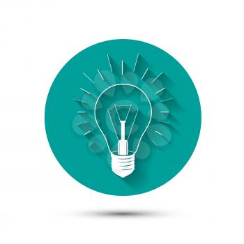 light bulb, idea icon on green background with long shadow