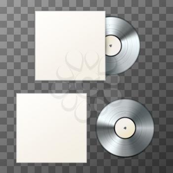 Mockup of blank platinum album vinyl disc with cover on transparent background