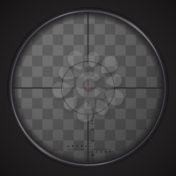 Realistic sniper sight with measurement marks on transparent background