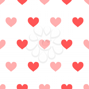 Red and pink hearts on white background seamless pattern