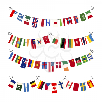 Set of different garlands with true proportions flags of world sovereign states on white