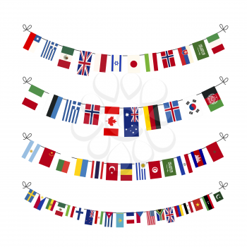 Set of garlands with true proportions flags of world sovereign states on white