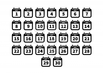 Set of simple black calendar icons on september on white