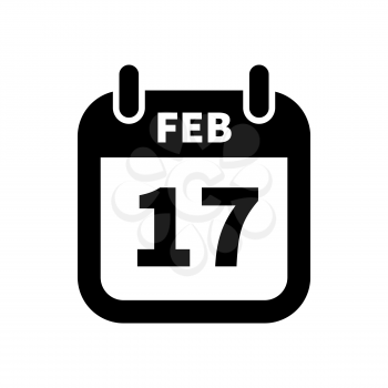 Simple black calendar icon with 17 february date on white