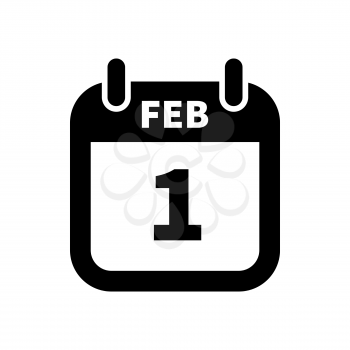 Simple black calendar icon with 1 february date on white