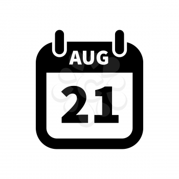 Simple black calendar icon with 21 august date on white