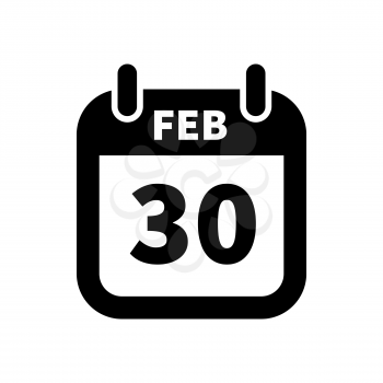Simple black calendar icon with 30 february date on white