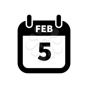 Simple black calendar icon with 5 february date on white