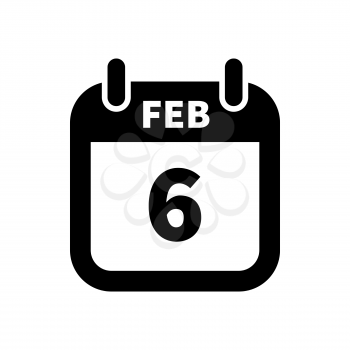 Simple black calendar icon with 6 february date on white