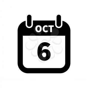 Simple black calendar icon with 6 october date on white