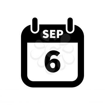 Simple black calendar icon with 6 september date on white