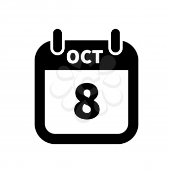 Simple black calendar icon with 8 october date on white