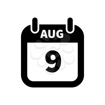 Simple black calendar icon with 9 august date on white
