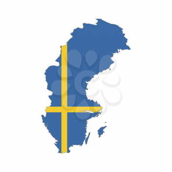 Sweden country silhouette with flag on background on white