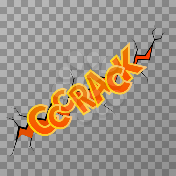 Bright colorful crack comic sound effect on transparent background
