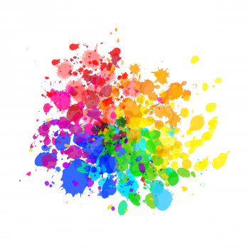 Bright colorful paint splashes of watercolor drops in rainbow colours isolated on white