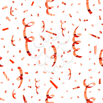 Bright red and orange serpentine and confetti, seamless pattern on white background
