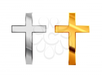 Catholicism religious signs made from glossy silver and gold metall isolated on white