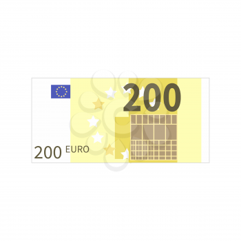 Flat simple two hundred euro banknote isolated on white
