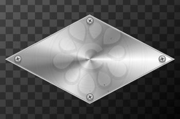 Glossy metal industrial plate in rhombus shape on transparent background