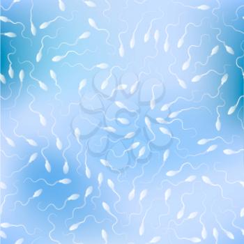Lots of white realistic detailed spermatozoids, microscopic view on soft blue background, seamless pattern
