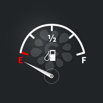 Modern fuel indicator with low fuel level on dark