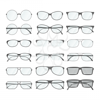 Set of rim glasses in different style isolated on white