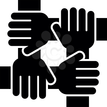 Four hand holding together team work concept icon black color vector illustration flat style simple image