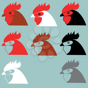 Rooster or cock head icon set.