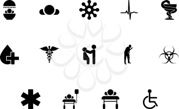 Medical symbol treatment concept black color set outline solid style vector illustration