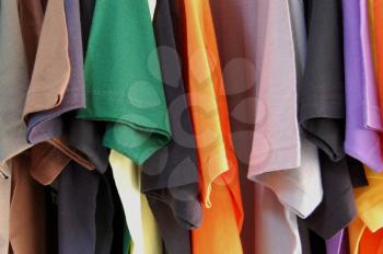 Colorful pattern of cotton t-shirts.