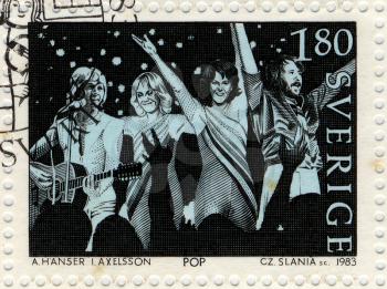 SWEDEN - CIRCA 1983. Vintage postage stamp issued by the Swedish Post to honor the pop music group Abba, circa 1983.