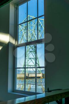 A view of the Astoria-Megler bridge through a window.