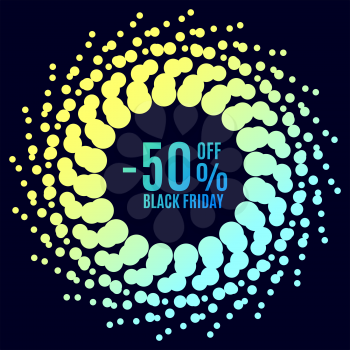 Black Friday sale. Halftone dots circle. Spotted flash . Vector poster