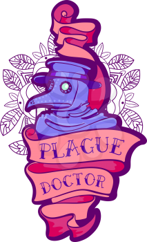 Plague Doctor. Tattoo in the style of the old school. Doctor in a bird mask and hat. Old tape. For prints, posters, t-shirts, bags, covers smartphones