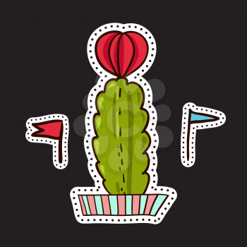 Fashion patches, brooches with cacti, hearts, flags. Cute Vector Doodles funny, clothes pins, jacket, stickers, patches, pins, badges. Cartoon style of the 80s 90s Modern Pop Art Embroidery