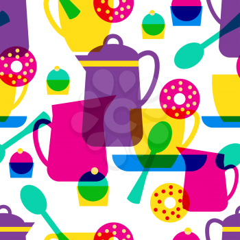 Tea time seamless pattern. Vector illustration. Isolated object on white background.