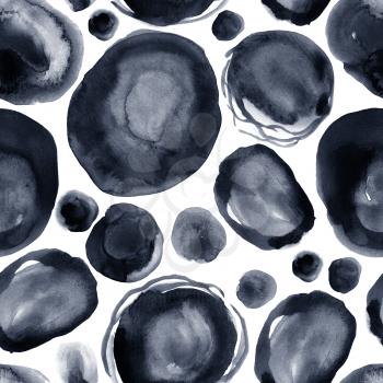 Black spots watercolor paint. Ink stains isolated on white background. Texture to use for wrapping, wallpaper, decor, design postcards, textiles, surface design, banners on the website. Memphis style