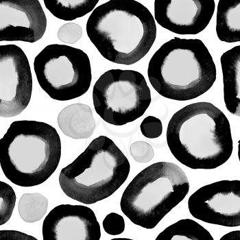 Black spots watercolor paint. Ink stains isolated on white background. Texture to use for wrapping, wallpaper, decor, design postcards, textiles, surface design, banners on the website. Memphis style