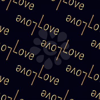 Seamless  pattern with gold text love on a black background. Contemporary style perfect for wedding, valentines day, save the date, birthday invitation. Vector illustration