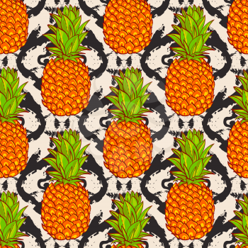Tropical Pineapples Background  Seamless Pattern  on a tribal background