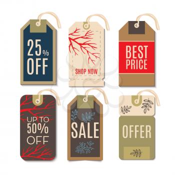 Tags with the sale of Christmas. Set price tags for the prices down. End of year sale savings labels 