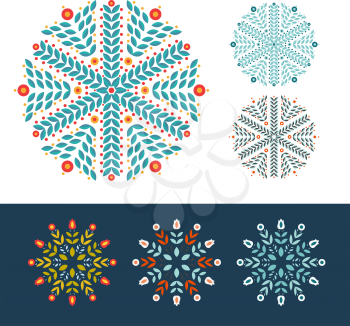 Snowflakes winter set, in vector color design 