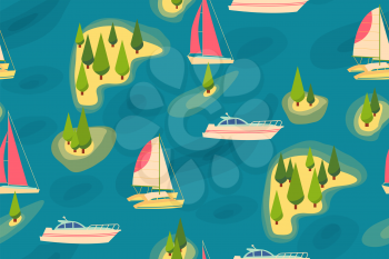 Seamless pattern retro tourist Boats at sea, view from the shore or from above Summer vacation trips Vector illustration Texture for scrapbooking wrapping skin website wallpaper surface design fashion