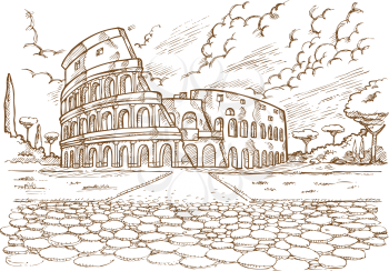 colosseum hand draw on white background