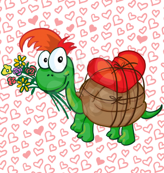 Vector illustration of a in love cartoon turtle