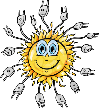 sun cartoon with plung on white background