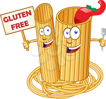 pasta food , Cute cartoon character with signboard cartel gluten free