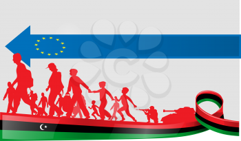 immigration libyan people to europe, vetcor illustration