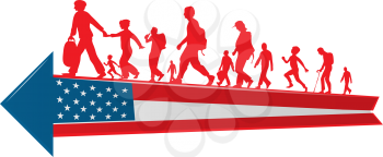 immigration people silhouette moving to  USA  arrow flag